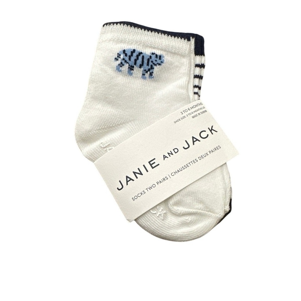 New - Janie and Jack Baby Socks with Blue and White Tiger Design 2-Pack